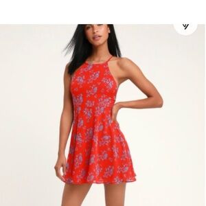 Lulu's Red and Blue Floral Mini Dress